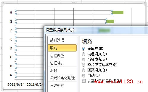 設(shè)置數(shù)據(jù)系列格式,將“開(kāi)始日期”設(shè)置為無(wú)填充