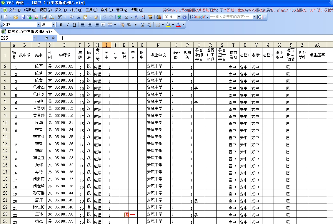 利用WPS表格函數自動匯總中考報名冊