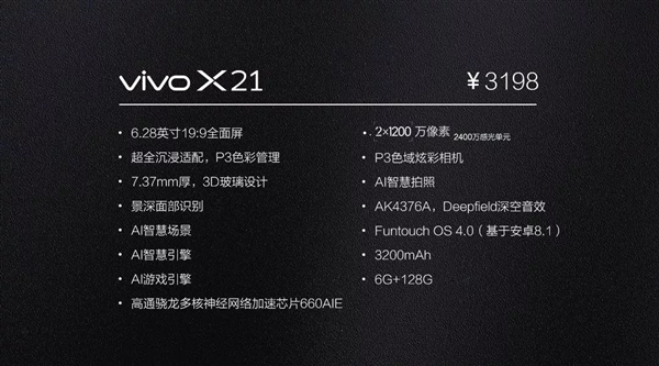vivo X21價格公布：屏下指紋版3598元